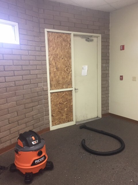 secured area after a broken glass emergency at store