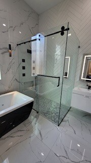 frameless shower doors barn door style - Valleywide Glass