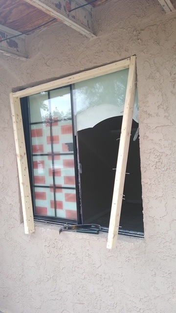 broken window glass in rental property